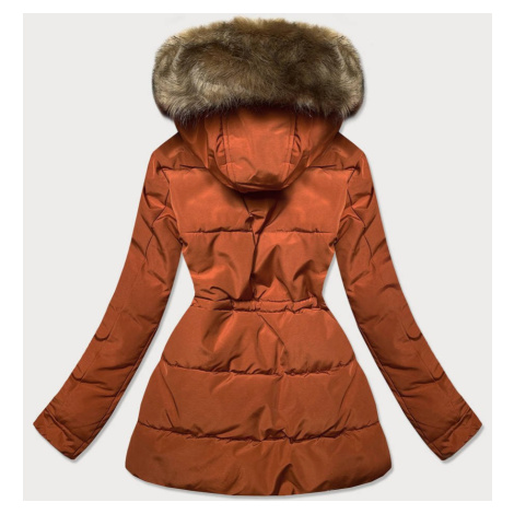 Oranžovo/hnědá dámská zimní bunda parka s mechovitým kožíškem (W560) MHM
