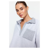 Trendyol Gray Contrast Fabric Detail Polo Collar Regular/Regular Knitted Sweatshirt