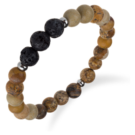 Náramek z chirurgické oceli s jaspisem a kuličkami z lávového kamene - Meucci BB022