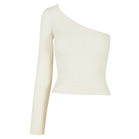 Ladies Short Rib Knit One Sleeve Sweater - whitesand