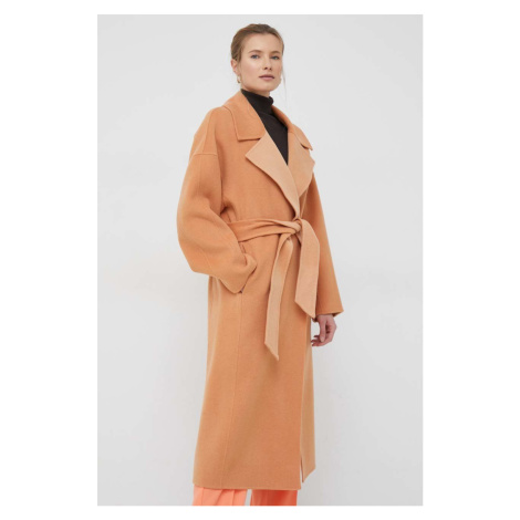 Vlněný kabát Calvin Klein oranžová barva, přechodný, oversize