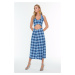 Trendyol Blue Tall Check One Shoulder Dress