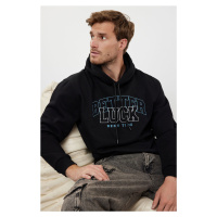 Trendyol Black Regular Cut Text Embroidered Hooded Sweatshirt