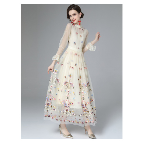 Vintážní maxi šaty s výšivkou barevných květin LINDA DGiia
