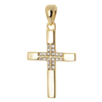 Stříbrný pozlacený přívěšek křížek se zirkony STRZ0883F
