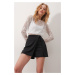 Trend Alaçatı Stili Women's Black Elastic Waist, Button Detailed Slit Look Short Skirt