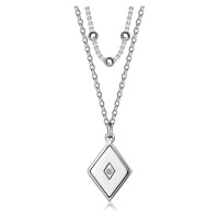 Dvojitý náhrdelník ze stříbra 925 - kosočtverec s čirým diamantem uprostřed, hladké kuličky