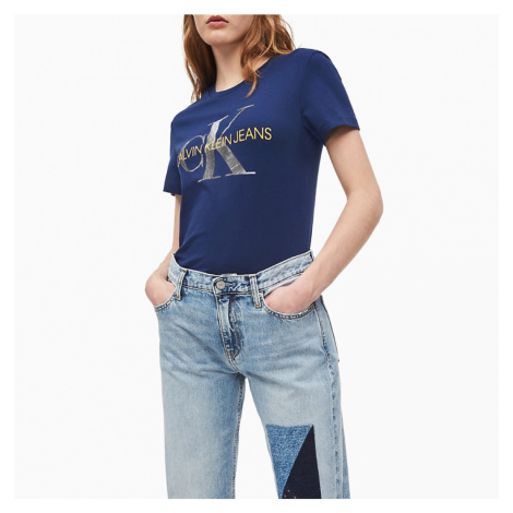 Calvin Klein dámské tmavě modré tričko Metallic