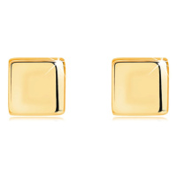 Zlaté náušnice ze 14K žlutého zlata - pravidelný čtverec, zrcadlově lesklý povrch
