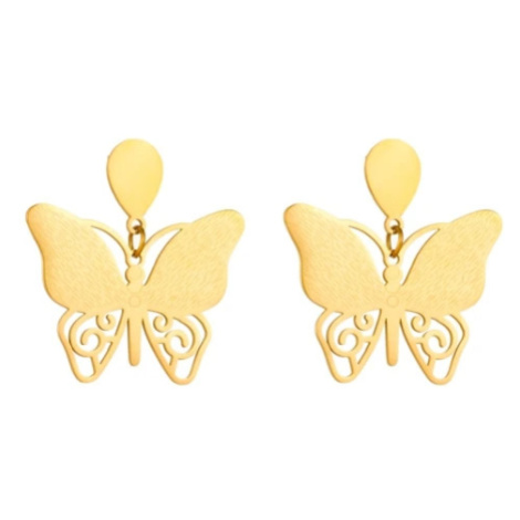 Camerazar Elegantní Zlaté Náušnice Motýli z Chirurgické Oceli 316L, Rozměry 3 x 2,8 cm, Zapínání