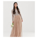 Maya Petite Bridesmaid long sleeve maxi tulle dress with tonal delicate sequins in taupe blush-B