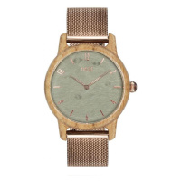 Zlato-šedé dřevěné hodinky s kovovým řemínkem pro dámy