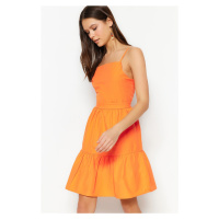 Trendyol Orange Woven Strappy Decollete Mini Woven Mini Dress