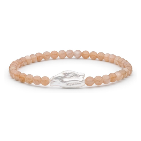 Gaura Pearls Korálkový náramek s biwa perlou Lea - měsíční kámen 222-68B 18 cm Bílá