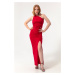 Lafaba Women's Red One-Shoulder, Backless, Slit Long Evening Dress