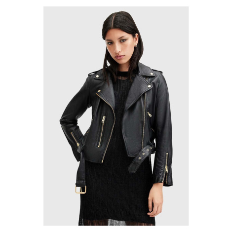 Kožená bunda AllSaints BALFERN BIKER dámská, černá barva, přechodná, W084LB