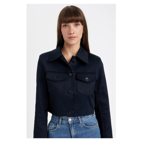 DEFACTO Crop Shirt Collar Buttoned Pocket Detail Blazer Jacket