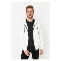 Trendyol White Men's Regular Cut Hooded Slogan Printed Sweatshirt