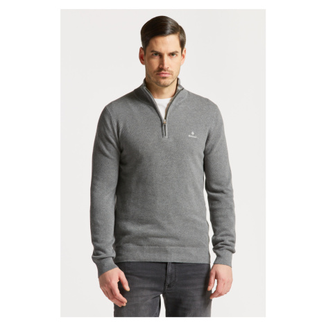 SVETR GANT COTTON PIQUE HALF ZIP šedá