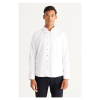 AC&Co / Altınyıldız Classics Men's White Slim Fit Slim Fit Cotton Oxford Shirt with Hidden Butto