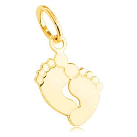 Přívěsek ze žlutého 585 zlata - spojené malé otisky nohou, vysoce lesklý povrch Šperky eshop