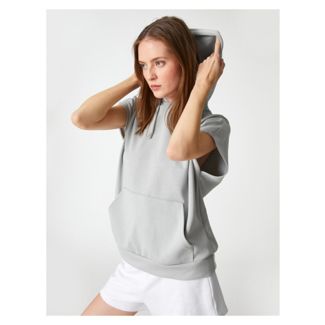 Koton Hooded Short Sleeve Sweatshirt With Kangaroo Pocket Modal Blend.