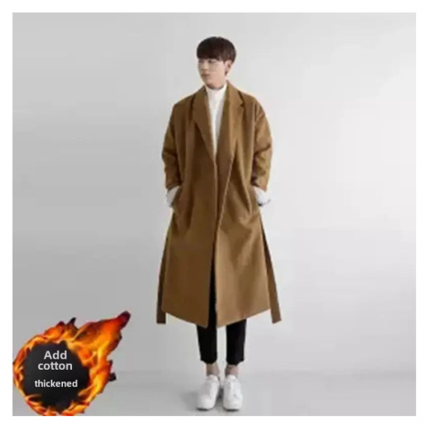 Pánský vlněný kabát – dlouhý, zateplený, korejský styl