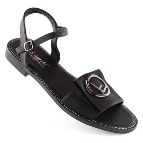 Sandály s ozdobou pohodlné S.Barski W OLI259A černá
