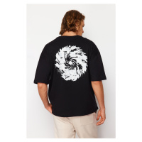 Trendyol Black Oversize/Wide-Fit Printed 100% Cotton T-Shirt