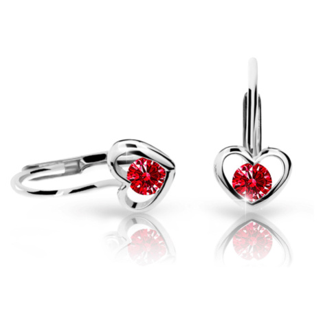 Dětské náušnice Danfil srdíčka C1943 z bílého zlata s kamínkem Ruby Dark, zapínání klapka