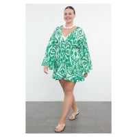 Trendyol Curve Green Ethnic Patterned Spanish Sleeve Skater Mini Woven Beach Dress