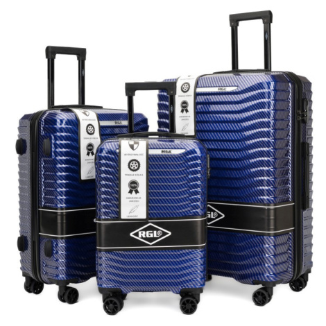 Rogal Tmavě modrá sada extravagantních skořepinových kufrů "Shiny" - M (35l), L (65l), XL (100l)