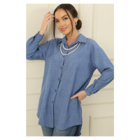 By Saygı Pearl Necklace Collar Buttoned Front Shirt Tunic