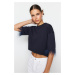 Trendyol Navy Blue 100% Cotton Crop Detail Crop Crew Neck Knitted T-Shirt