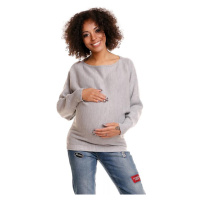 Světle šedý oversize svetr pro těhotné