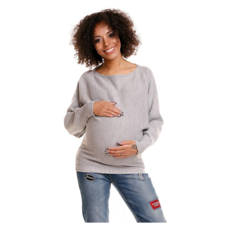 Světle šedý oversize svetr pro těhotné