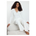 Trendyol Ecru Rose Accessory Lace Ribbed Knitted Pajama Set