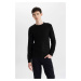 DEFACTO Men's Black Standard Fit Regular Cut Crew Neck Jacquard Aviator Sweater