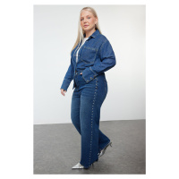 Trendyol Curve Blue High Waist Trouser Wide Leg Plus Size Jeans