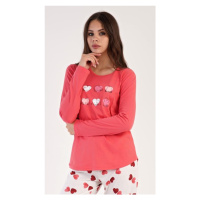 Dámské pyžamo dlouhé Vienetta Secret Valentýna | jahodová