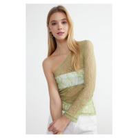 Trendyol Green Lace One Sleeve Fitted/Slippery Knitted Blouse
