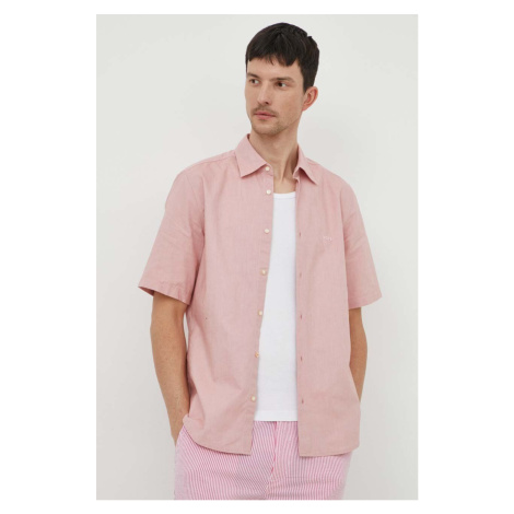 Bavlněná košile BOSS BOSS ORANGE růžová barva, regular, s klasickým límcem Hugo Boss