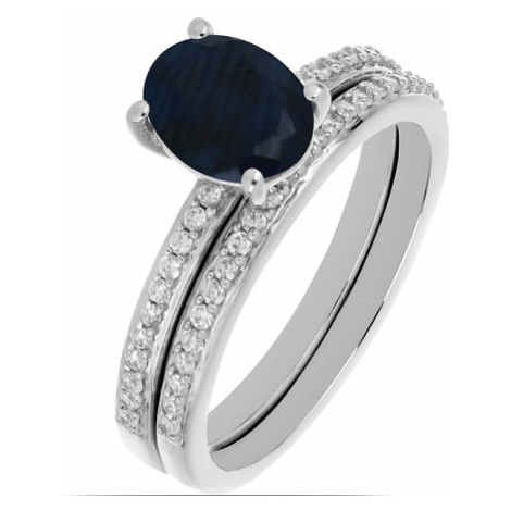 Prsten stříbrný s modrým safírem a zirkony Ag 925 046587 SAF - 62 mm 3,6 g