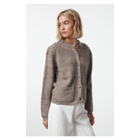 Trendyol Mink Crew Neck Knitted Cardigan