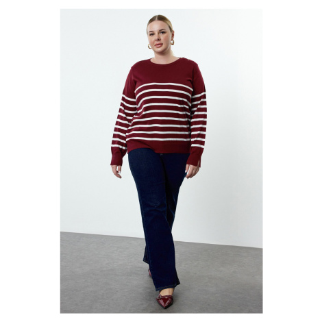 Trendyol Curve Burgundy Striped Crew Neck Knitwear Sweater