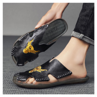 Pánské kožené boty letní pantofle s prošíváním