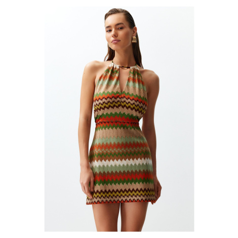 Trendyol Geometric Pattern Mini Knitted Cut Out/Window Knitwear Look Beach Dress