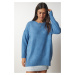 Happiness İstanbul Dámský indigově modrý oversize pletený svetr