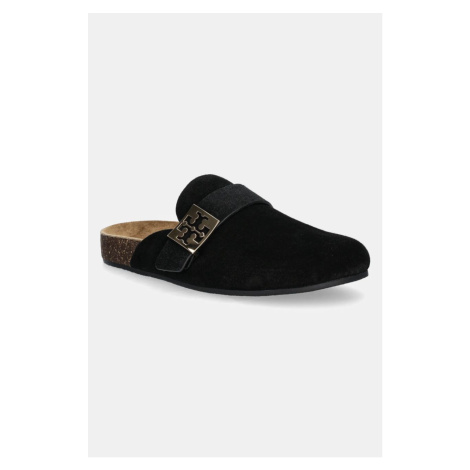 Semišové pantofle Tory Burch Mellow Mule dámské, černá barva, 154446-006