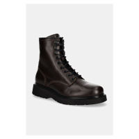 Kožené trapery Calvin Klein LACE UP BOOT W/ ZIP LTH pánské, hnědá barva, HM0HM01575